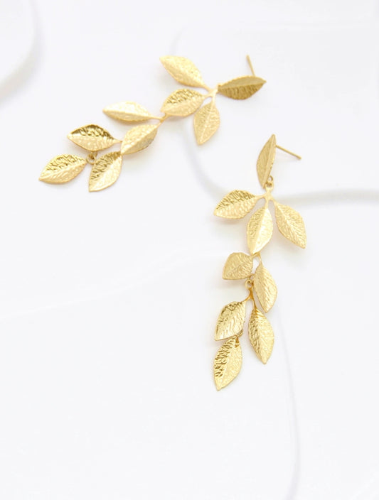 Boucles d’oreilles dorées Flora en acier inoxydable – Bijoux de mariage bohème chic