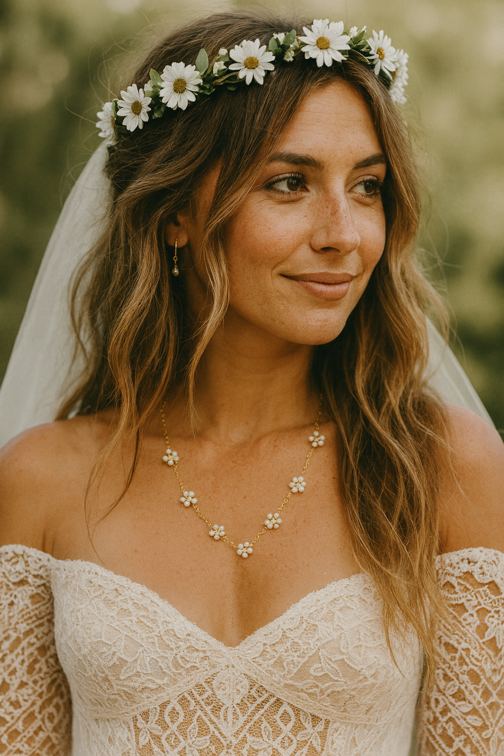 Collier doré à fleurs perlées – Élégance florale et féminine