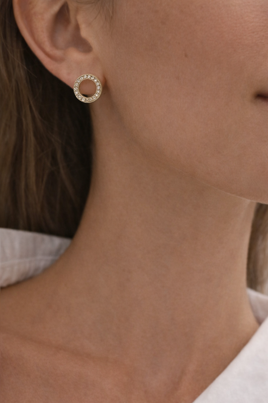 Boucles d’oreilles Éloria cercle pavé de zircons en acier inoxydable doré