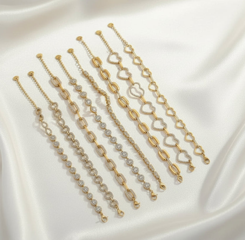 Bracelet femme en acier inoxydable doré serti de zircons blancs, modèle Calysta