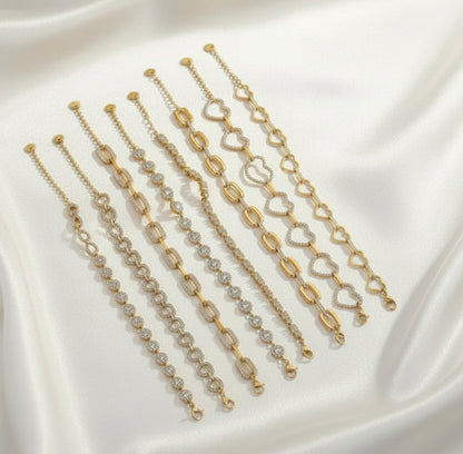 Bracelet femme en acier inoxydable doré serti de zircons blancs, modèle Calysta