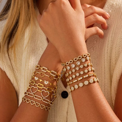 Bracelet femme en acier inoxydable avec maillons goutte sertis de zircons, modèle Léonia