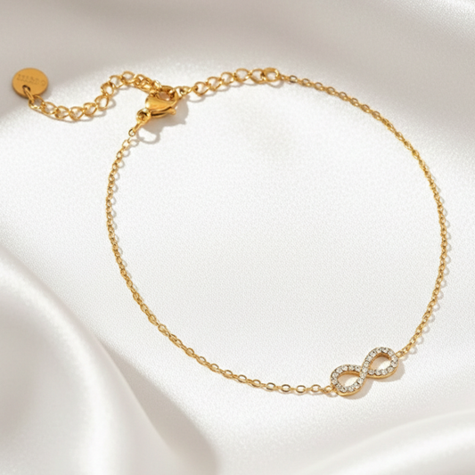 Bracelet fin doré en acier inoxydable avec symbole infini serti de cristaux, la merveille bijoux et 