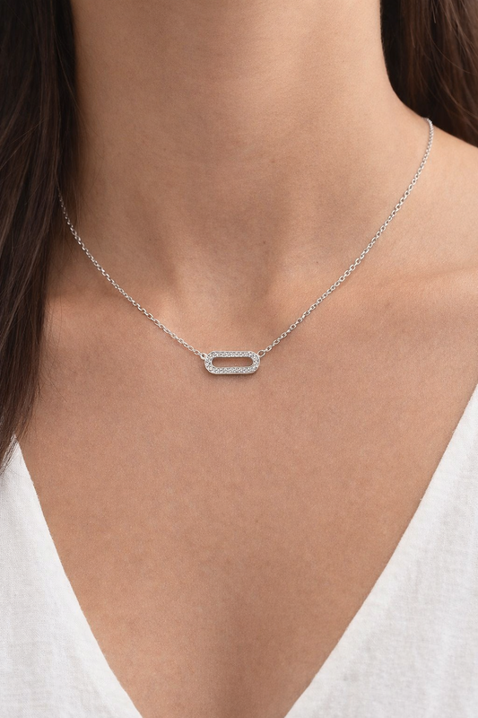 Collier femme aurena en acier inoxydable avec pendentif ovale serti de cristaux