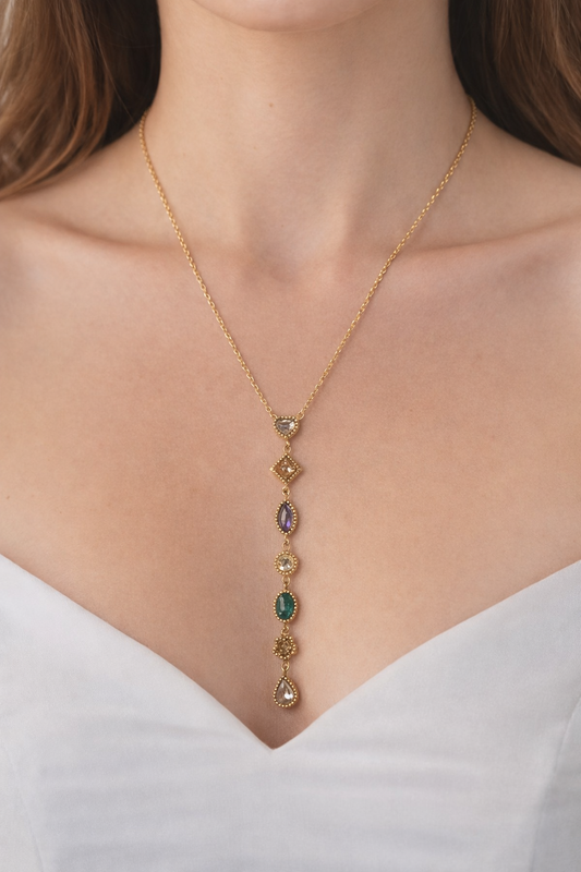 Collier doré femme à cascade de pierres – La Merveille Bijoux Engagés
