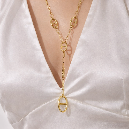 Collier Y Élisa en acier inoxydable doré, bijou chic et élégant pour femme – La Merveille Bijoux