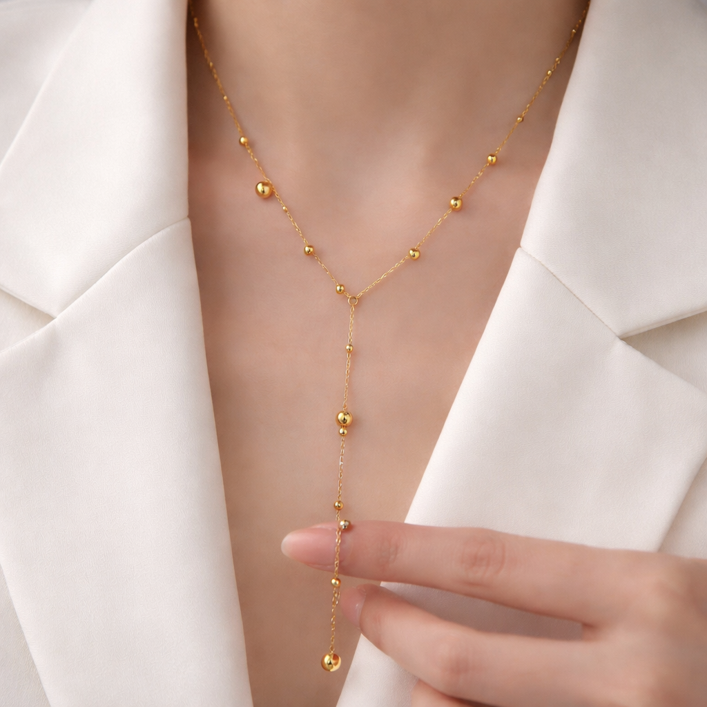 Collier Y Éloria en acier inoxydable doré avec perles, bijou élégant pour femme