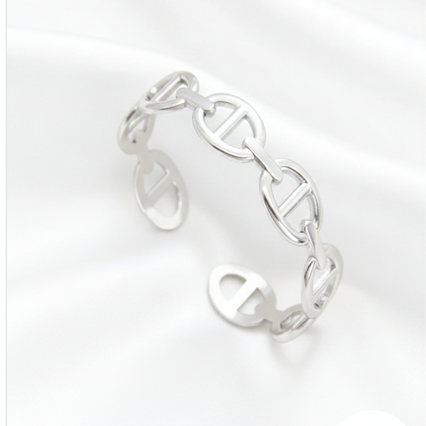 Jonc en acier inoxydable argenté aux maillons marine - la merveille bijoux 