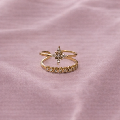 Bague Etoile – Ajustable en acier inoxydable et résistante à l’eau
Une étoile précieuse au creux de la main